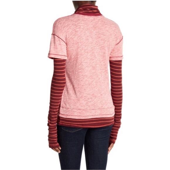 NWT Free People Piper Twofer Long Sleeve Tee – Washed Red Combo - Small - Picture 10 of 15